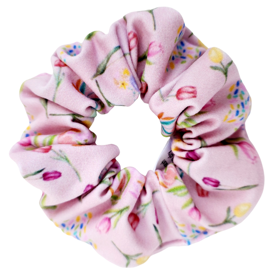 Scrunchie Pink Candy Rabbits and Tulips