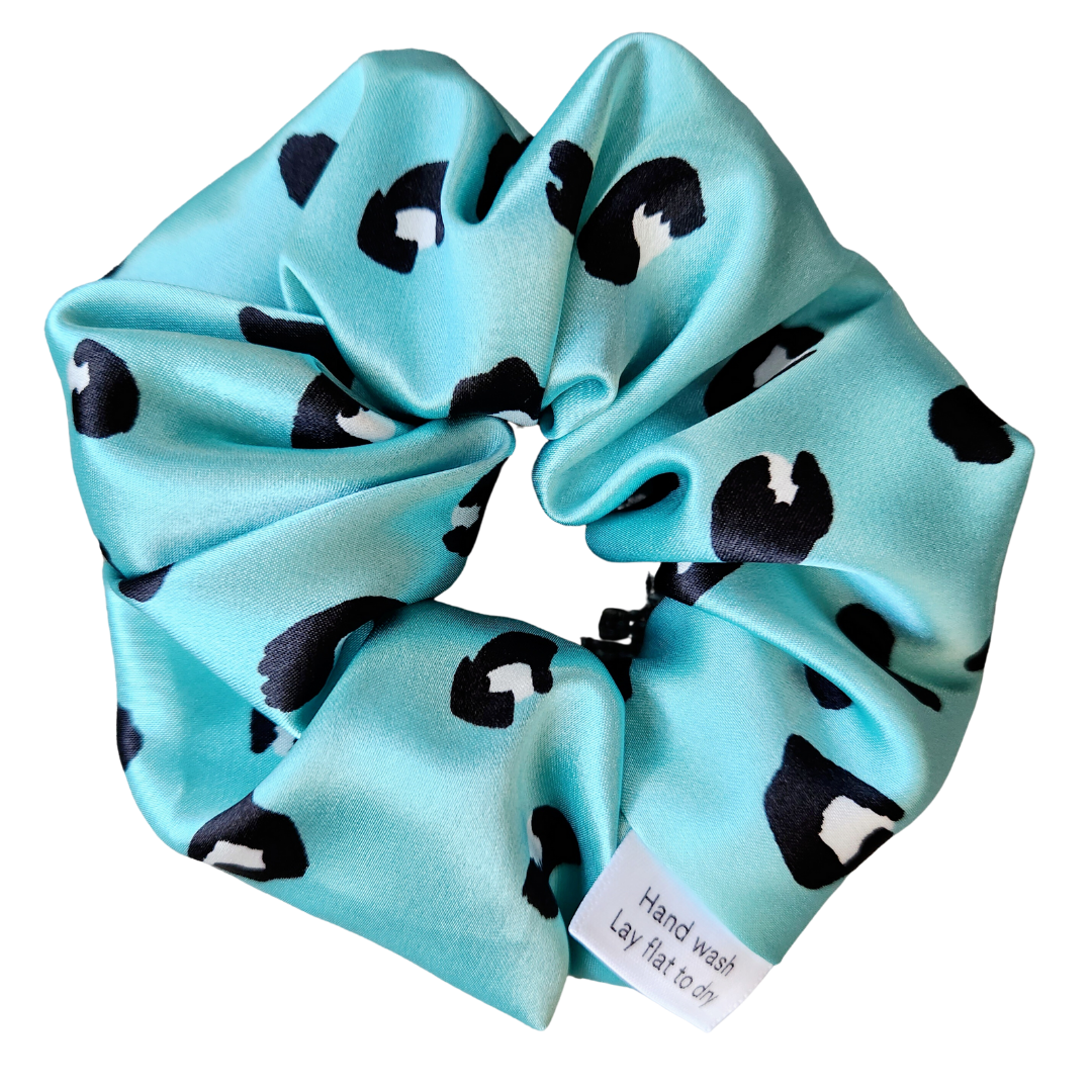 Silk Scrunchie Teal Leopard