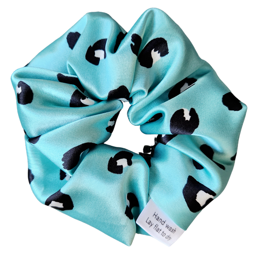 Silk Scrunchie Teal Leopard