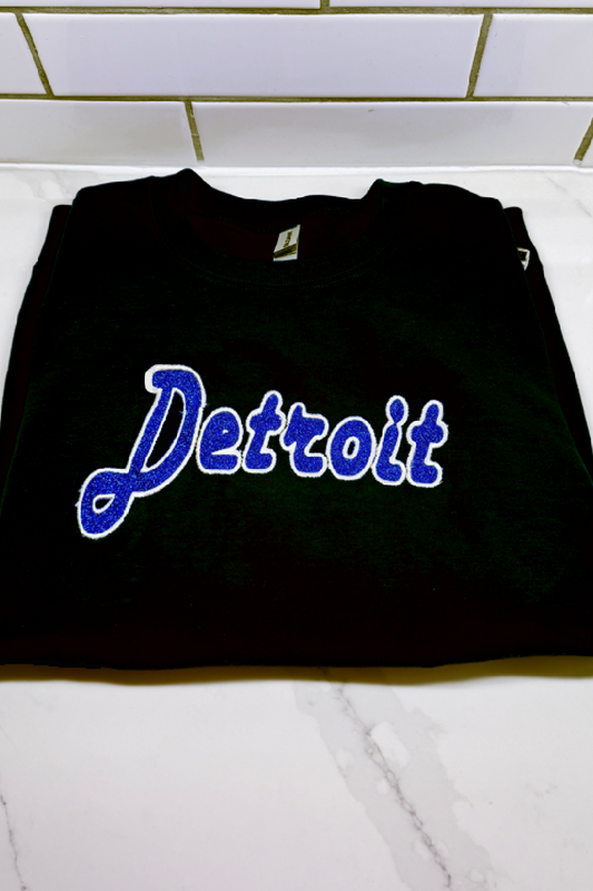 Black Detroit Football Glitter Embroidered Sweatshirt