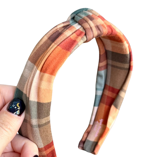 Brown Plaid Classic Knotted Headband