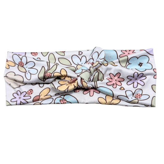 Pastel Floral w/ Ladybugs -Twisted Workout Headband