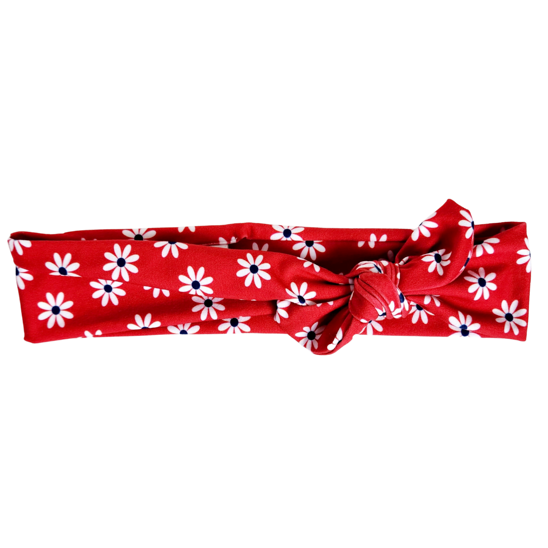 Red White and Blue Flowers Bowtie  - Workout Headband