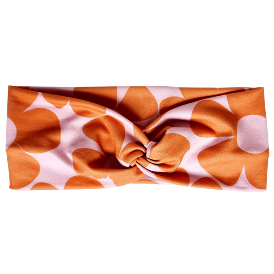 Orange Retro Flowers on Pink Twisted - Workout Headband
