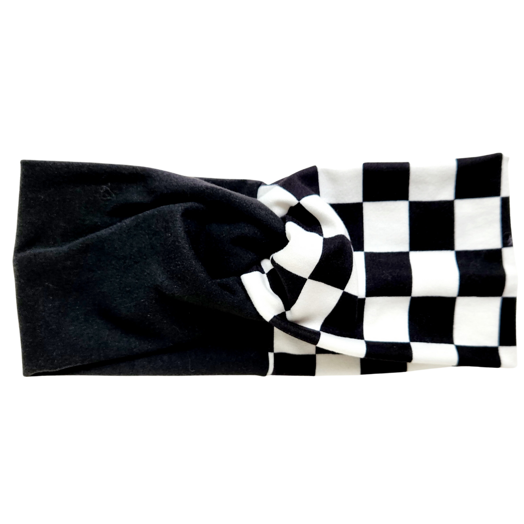 Black and White and Black Checkered Twisted - Workout Headband