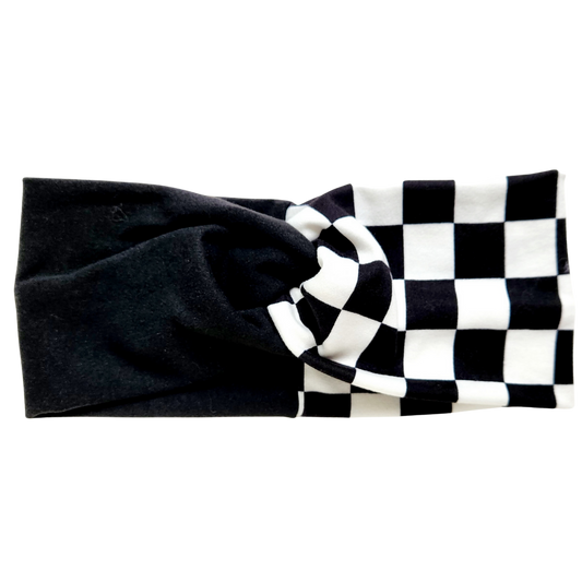 Black and White and Black Checkered Twisted - Workout Headband