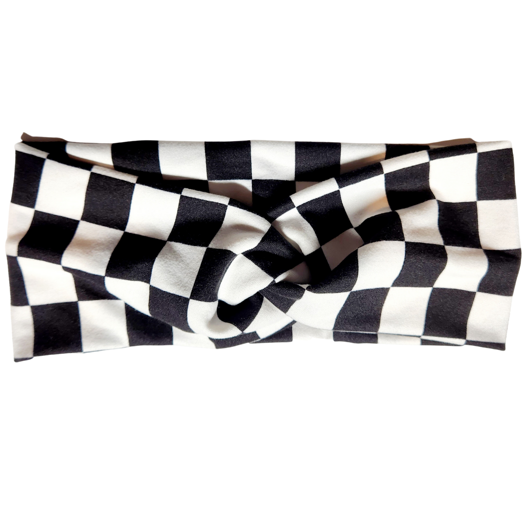 Black and White Checkered Twisted - Workout Headband