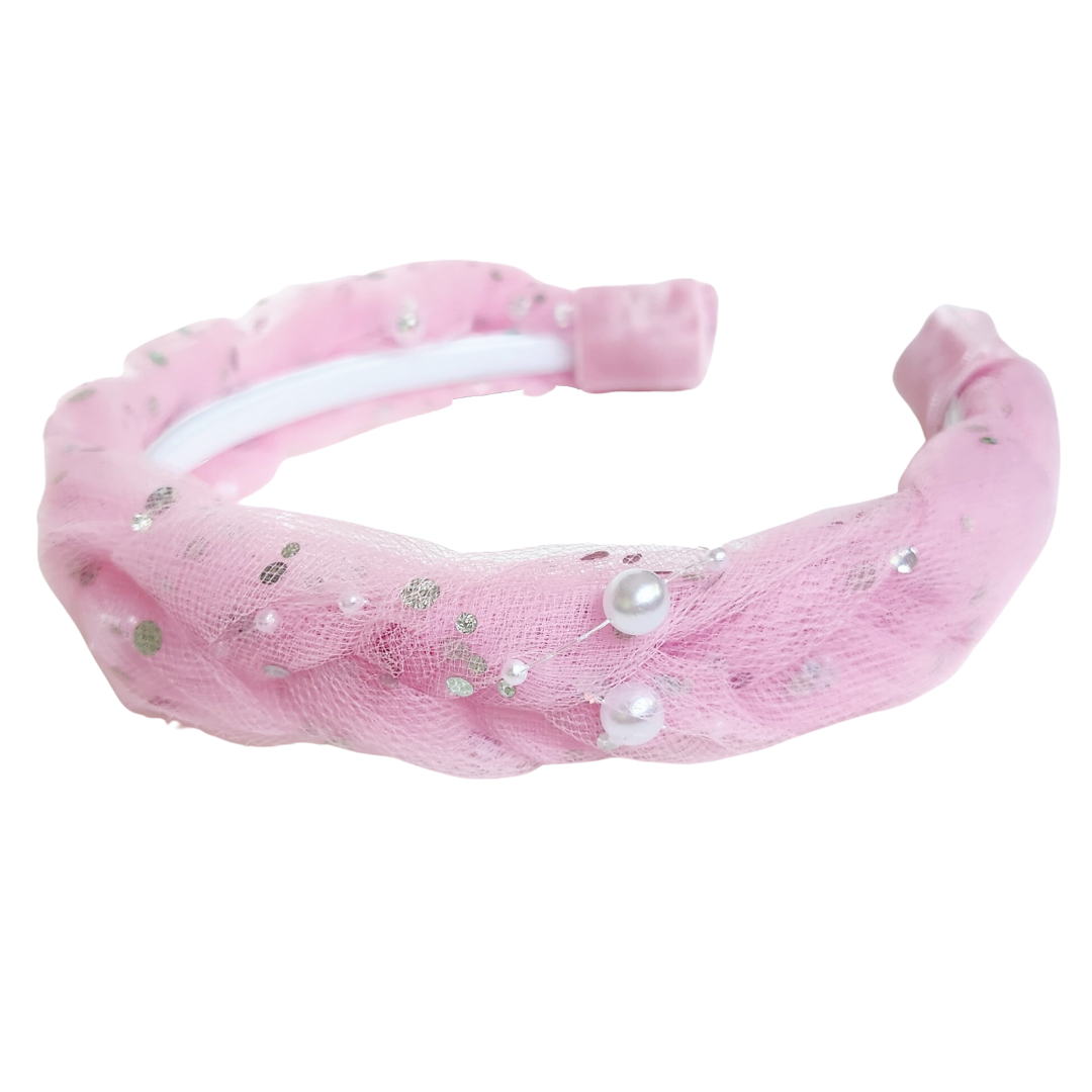 Braided Classic Headband Pink Sequin Pearls