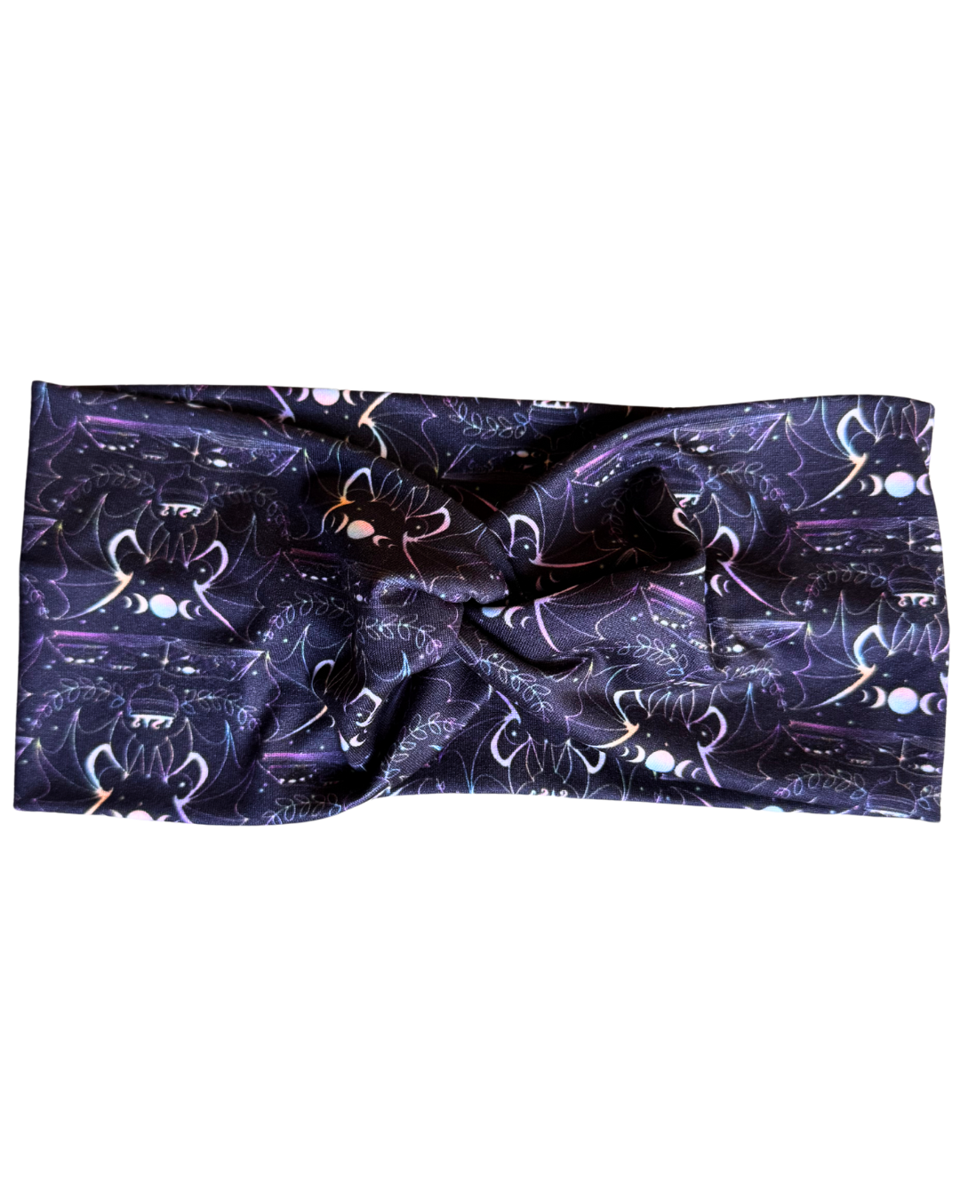 Headband with cat and moon phase pattern on a white background