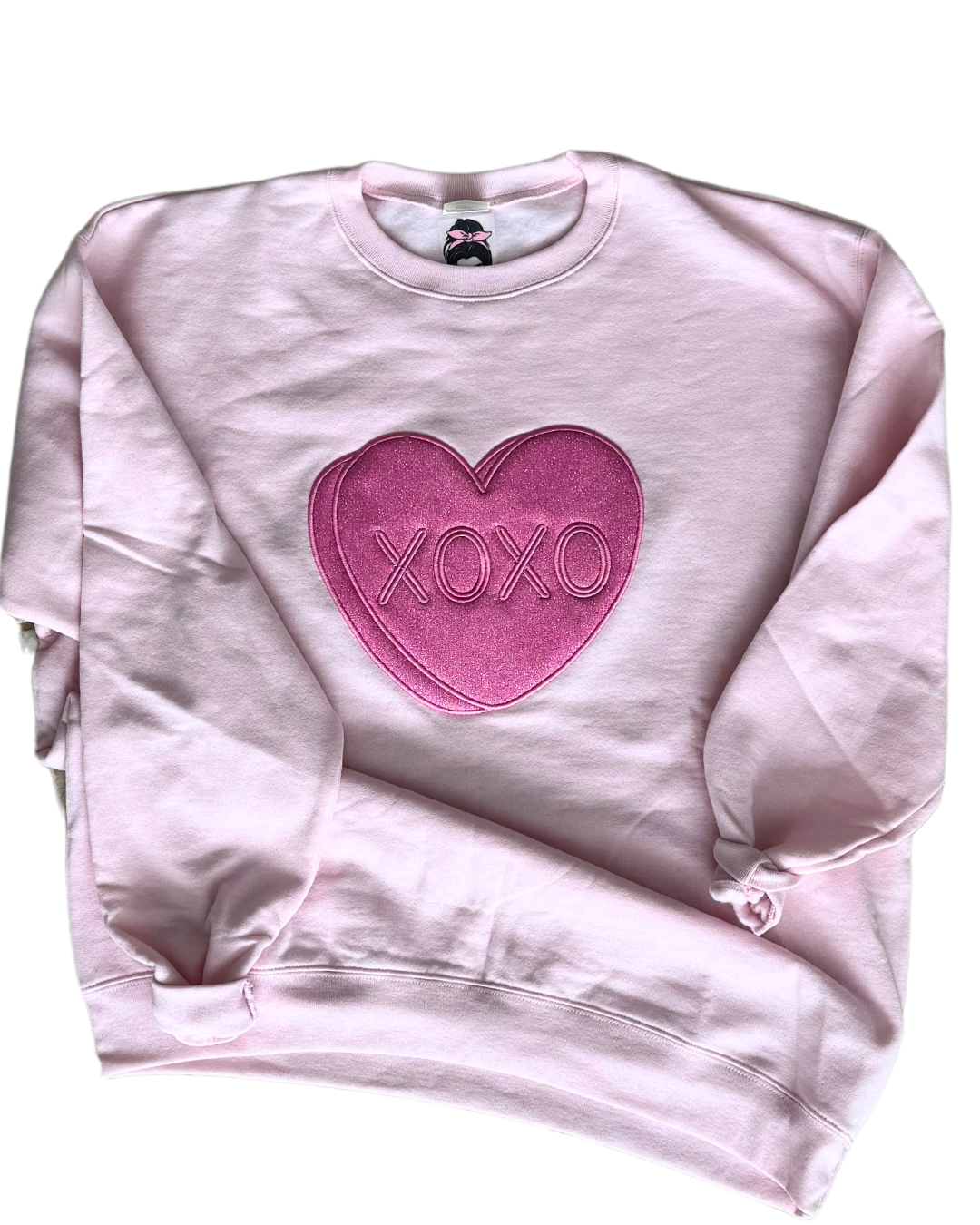 XOXO Heart Glitter Embroidered Crew Neck Sweatshirt