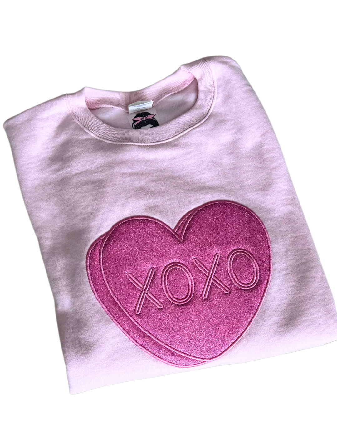 XOXO Heart Glitter Embroidered Crew Neck Sweatshirt