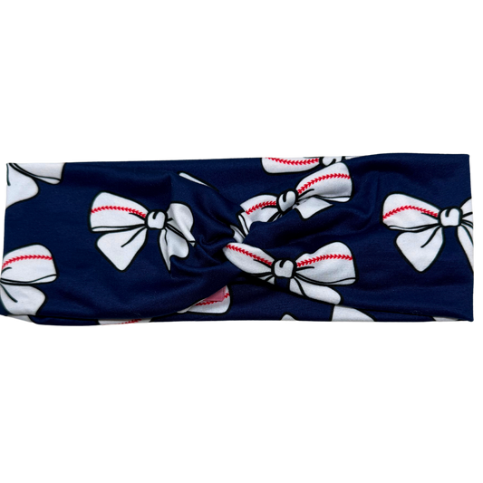 Baseball Bows on Navy - Twisted Workout Headband