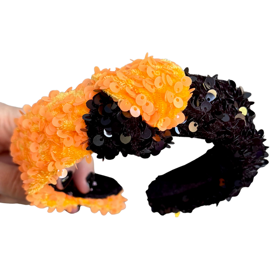 Orange and Black Sequin Classic Knotted Headband Northville