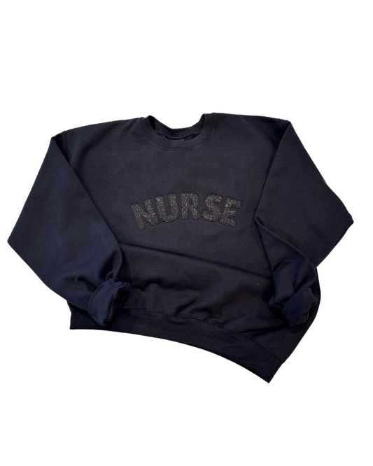 Nurse Embroidered Glitter Crew Neck Sweatshirt