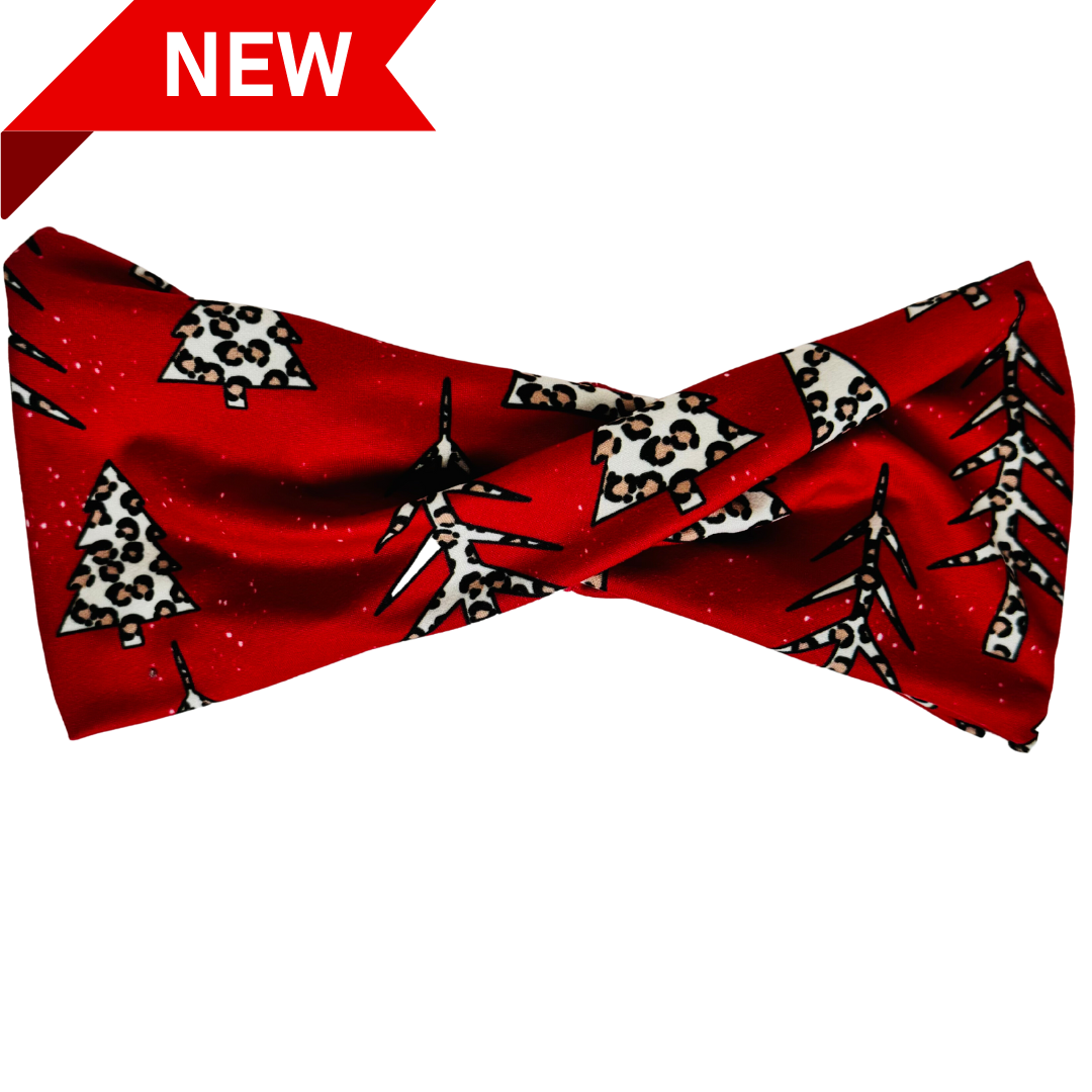 Red Cheetah Christmas Tree Luxe Extra Wide - Workout Headband
