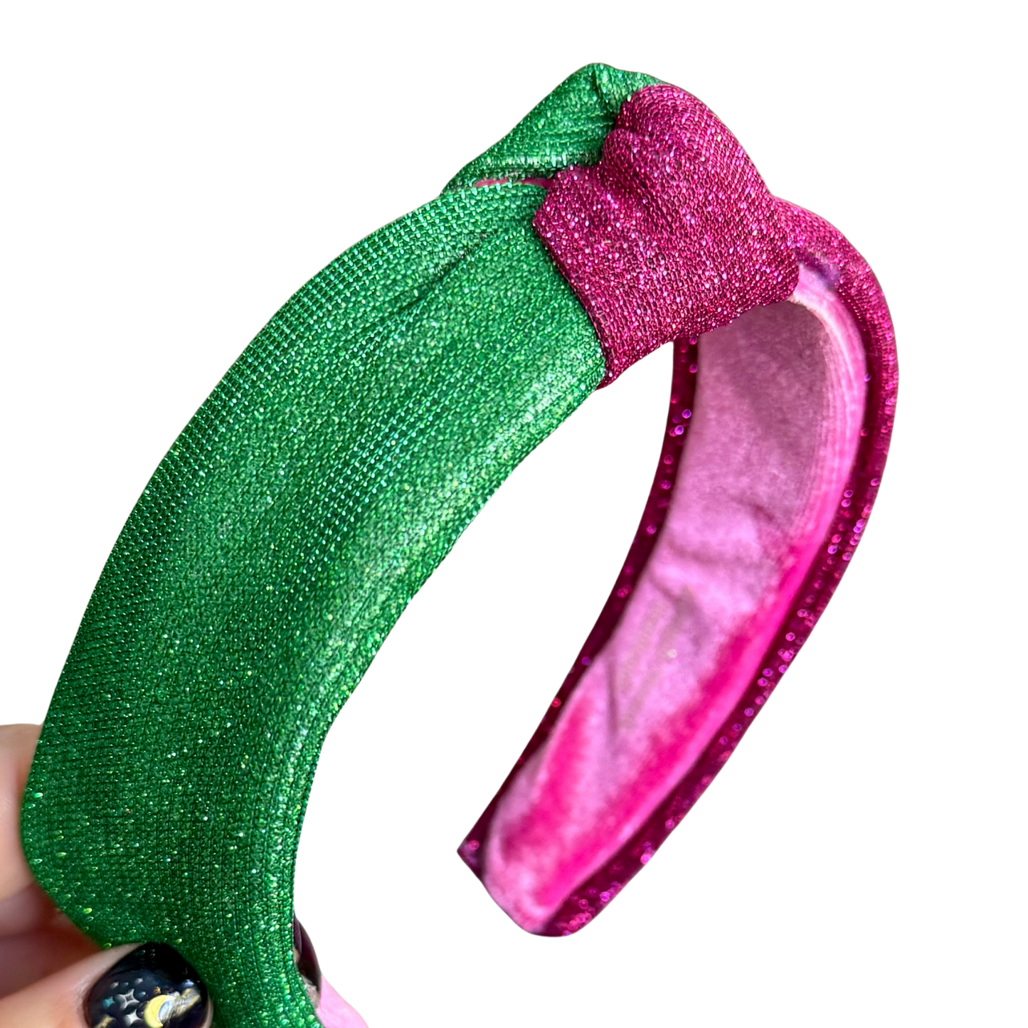 Pink and Green Shimmer Classic Knotted Headband