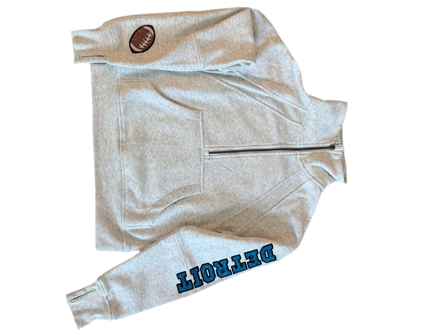 Glammed out Detroit Football half zip funnel neck sweatshirt
