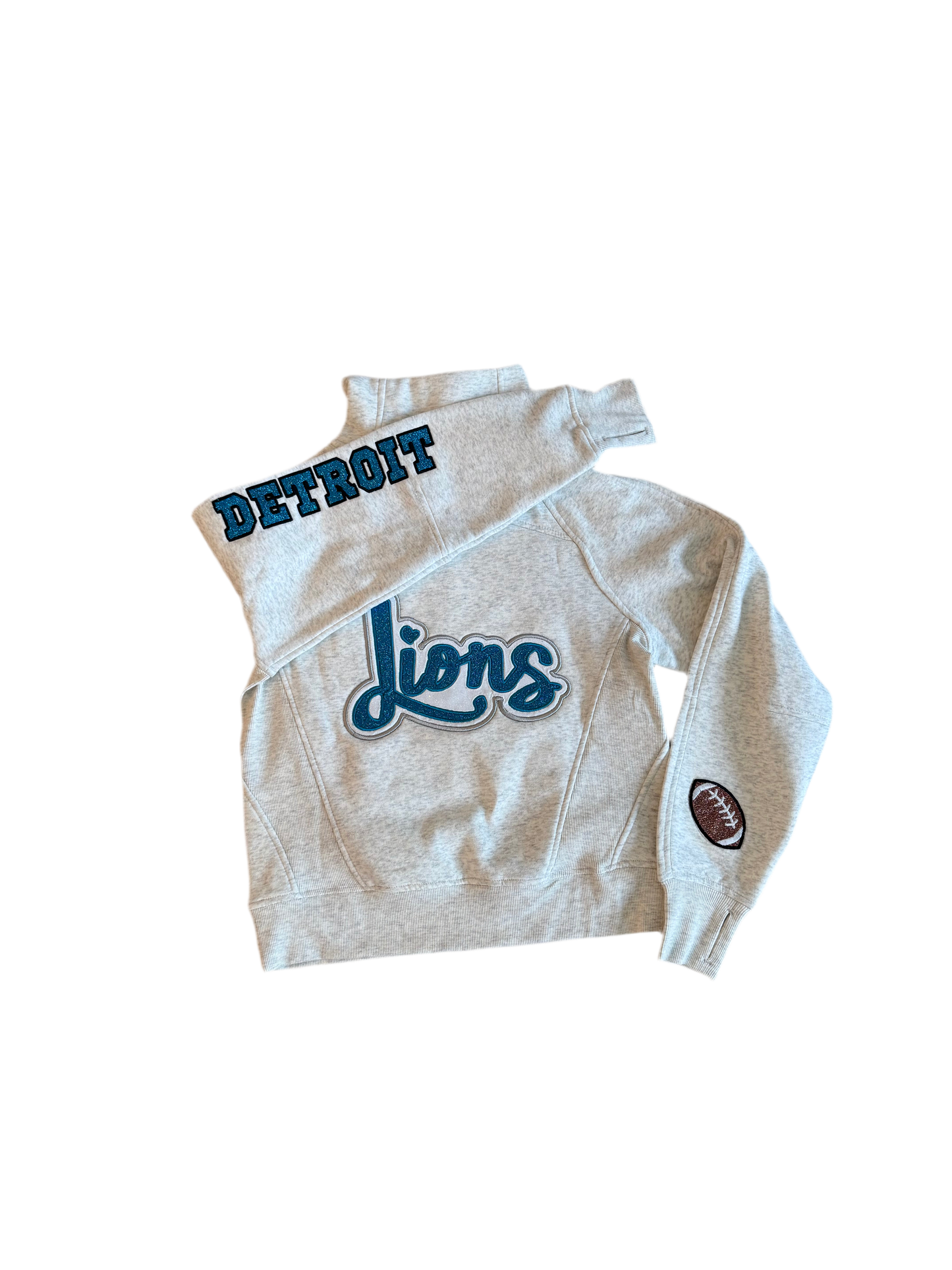 Glammed out Detroit Football half zip funnel neck sweatshirt
