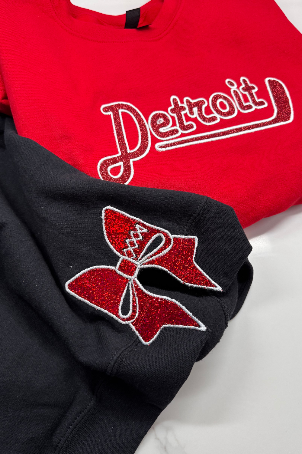 Black Detroit Football Glitter Embroidered Sweatshirt