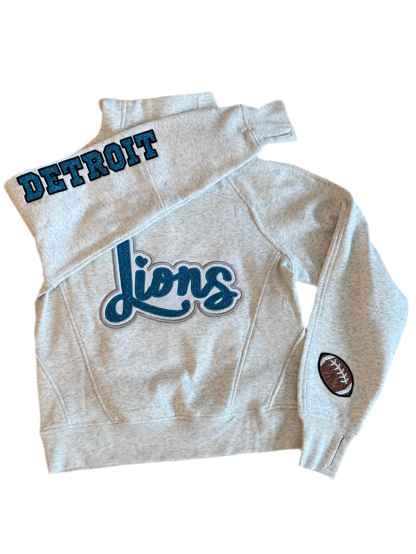 Glammed out Detroit Football half zip funnel neck sweatshirt