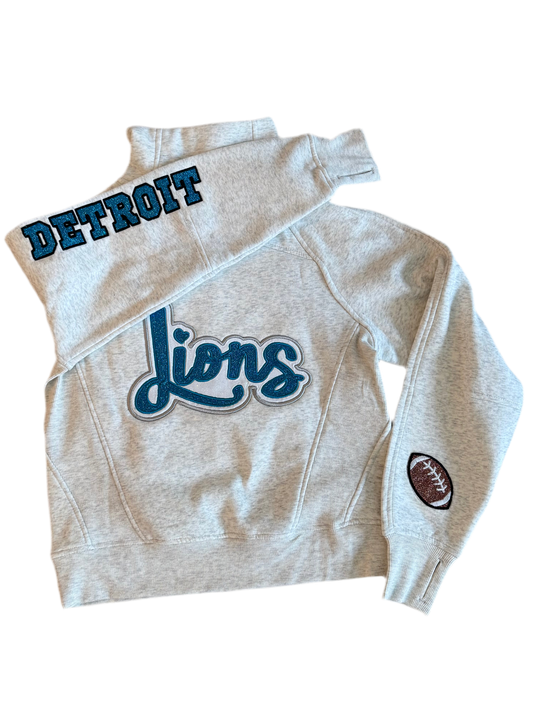 Glammed out Detroit Football half zip funnel neck sweatshirt