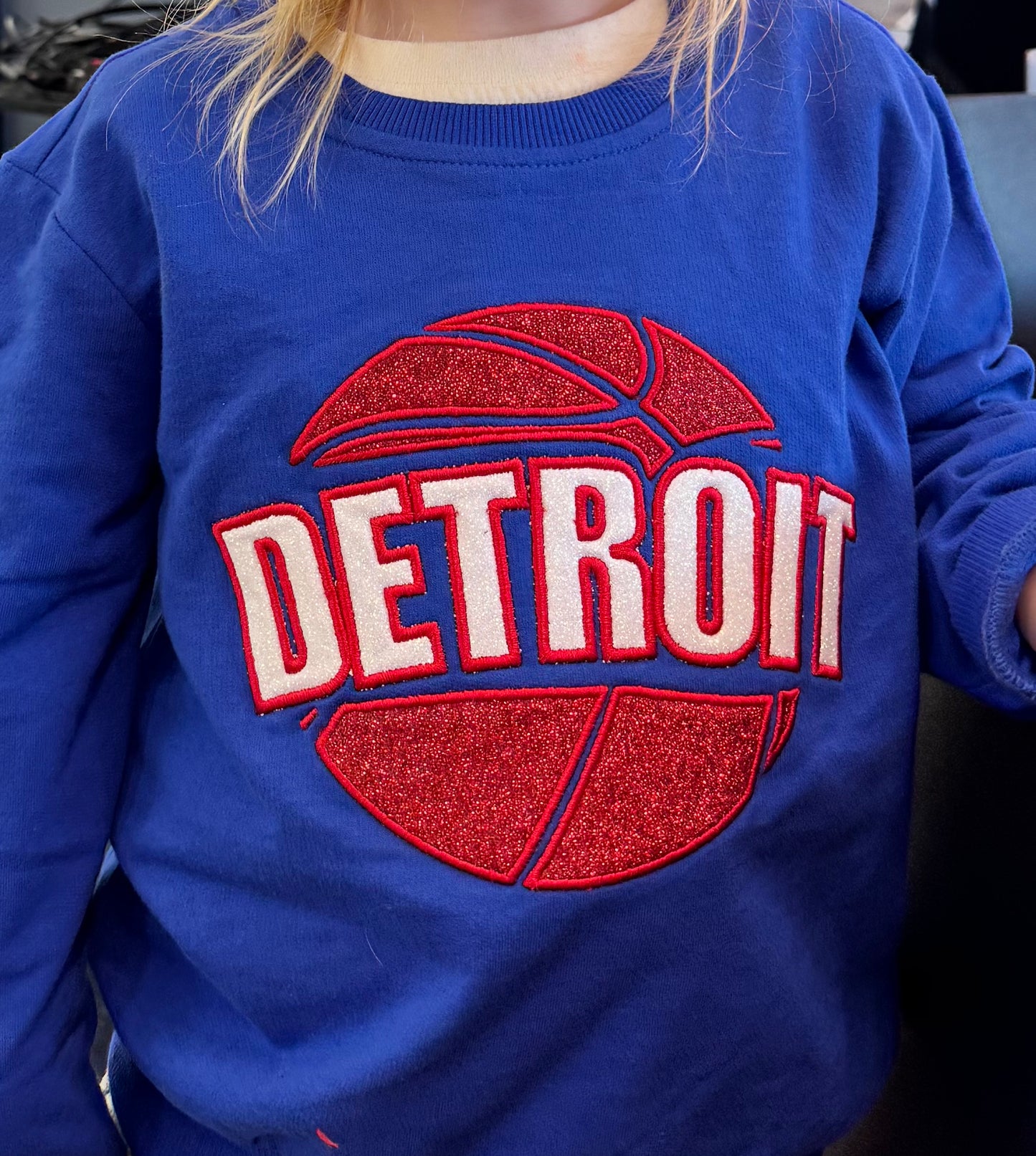 Detroit Basketball Glitter Embroidered Sweatshirt box lettering