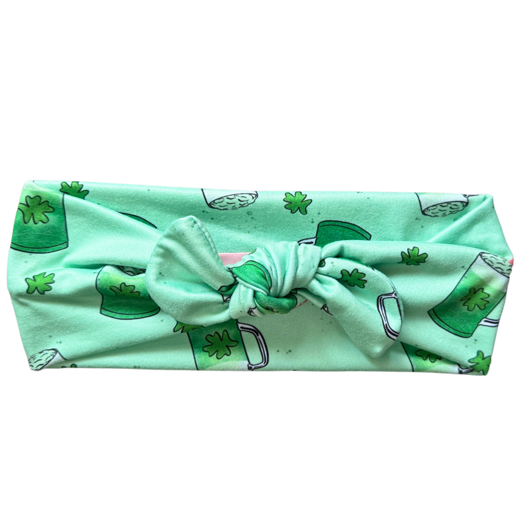 Green Beer and Shamrocks Twisted with Removable Bow - Workout Headband