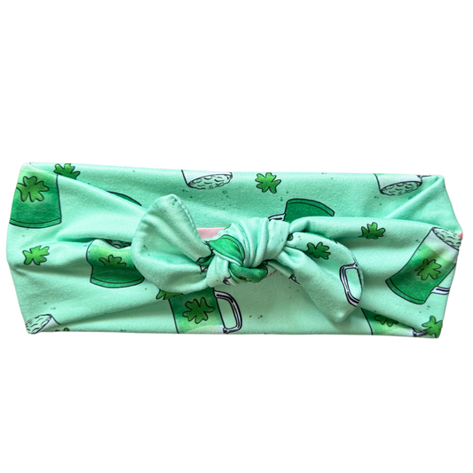 Green Beer and Shamrocks Twisted with Removable Bow - Workout Headband
