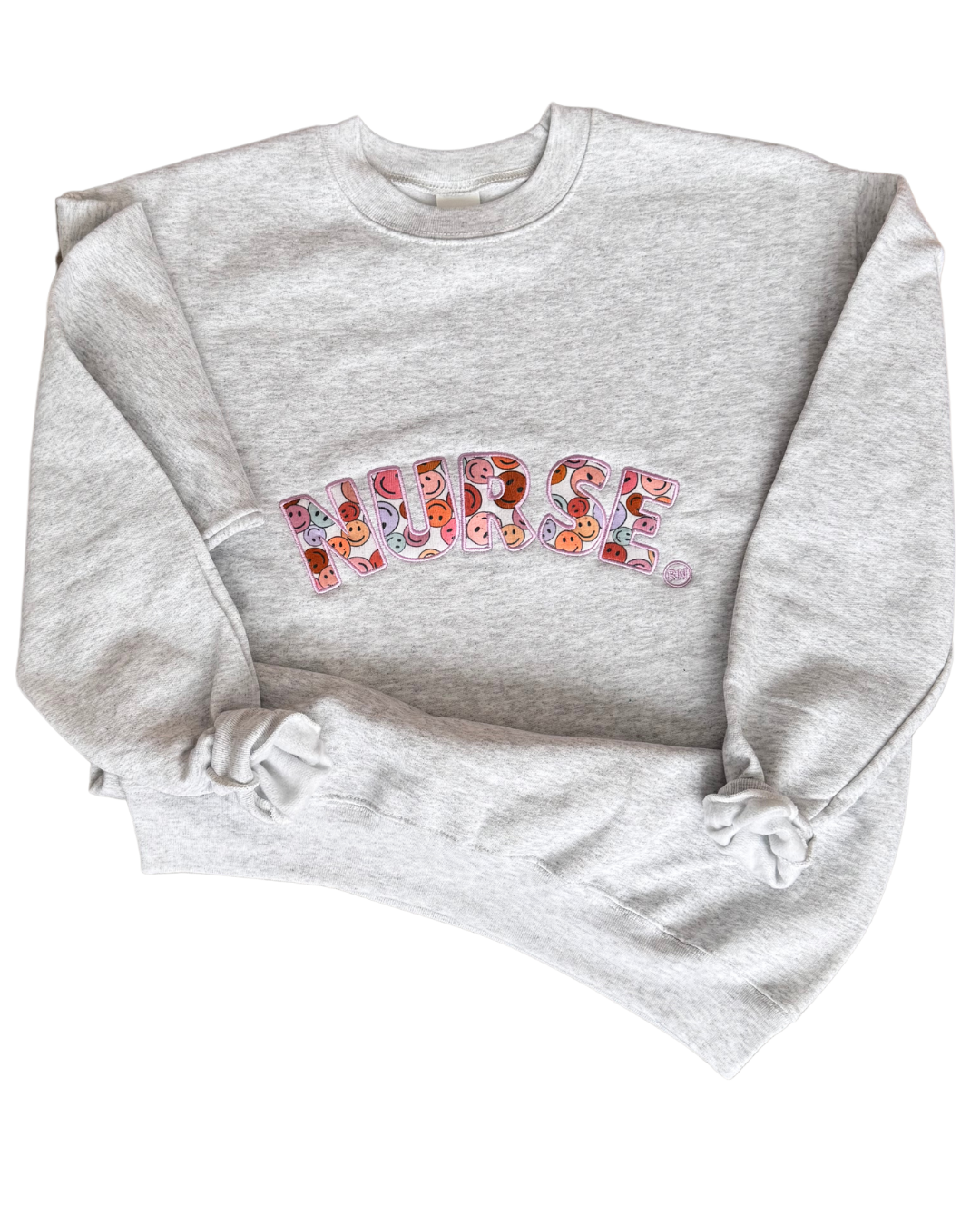 Nurse Embroidered Happy Face Crew Neck Sweatshirt