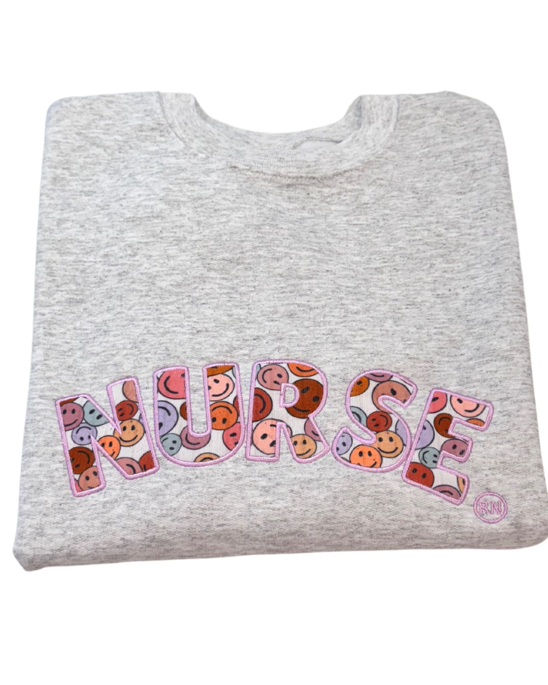 Nurse Embroidered Happy Face Crew Neck Sweatshirt