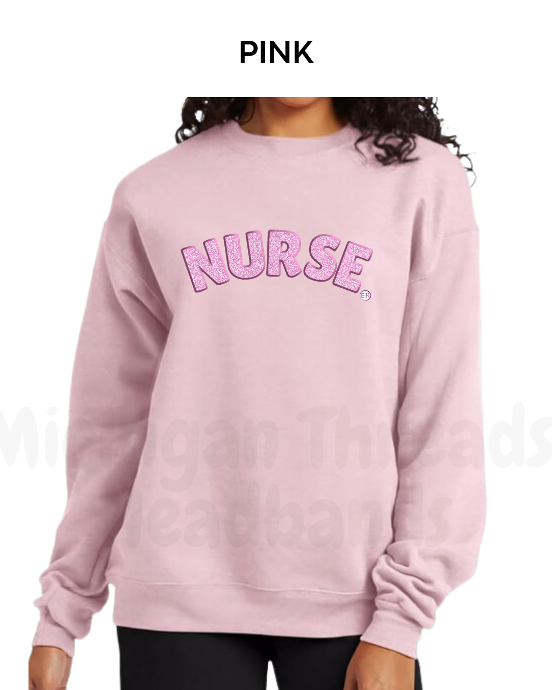 Nurse Embroidered Glitter Crew Neck Sweatshirt