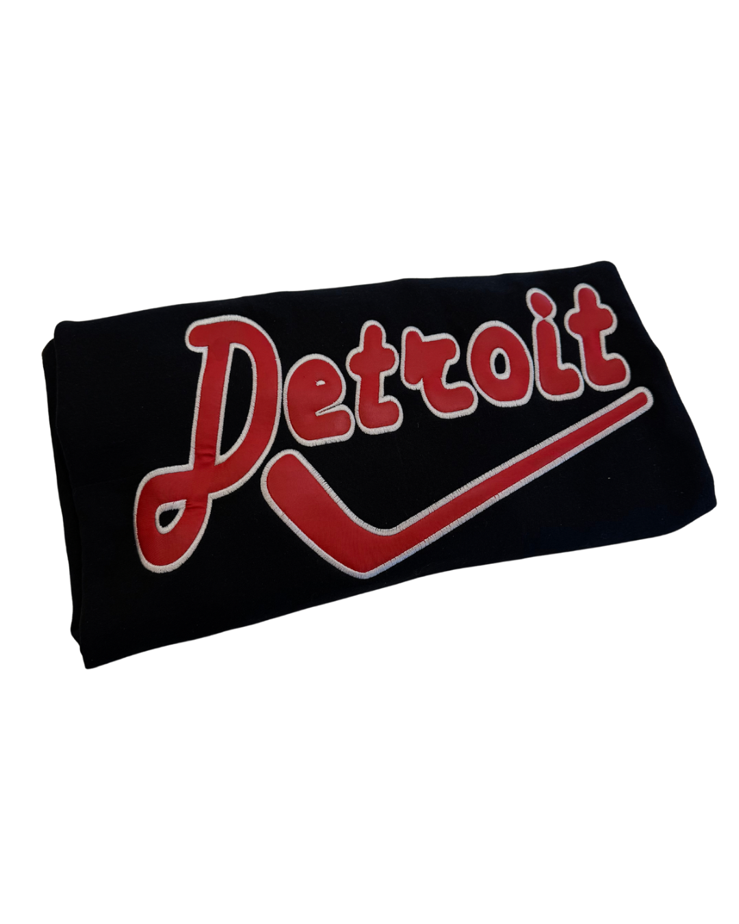 Black Detroit Hockey Pleather Aplique Embroidered Sweatshirt