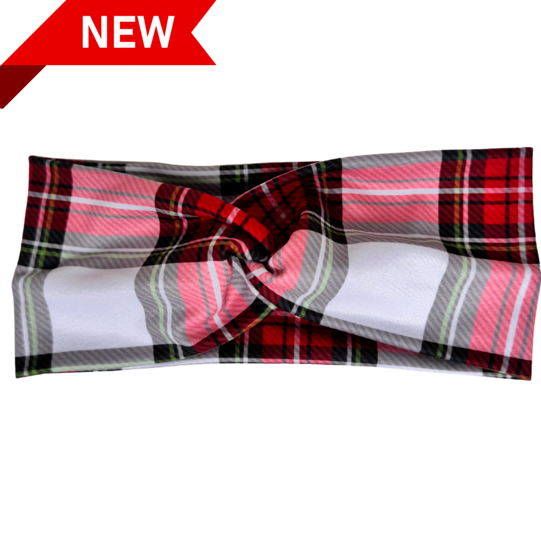 Red and Green Plaid Twisted - Workout Headband