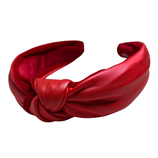 Red Faux Leather Velvet Classic Knotted Headband