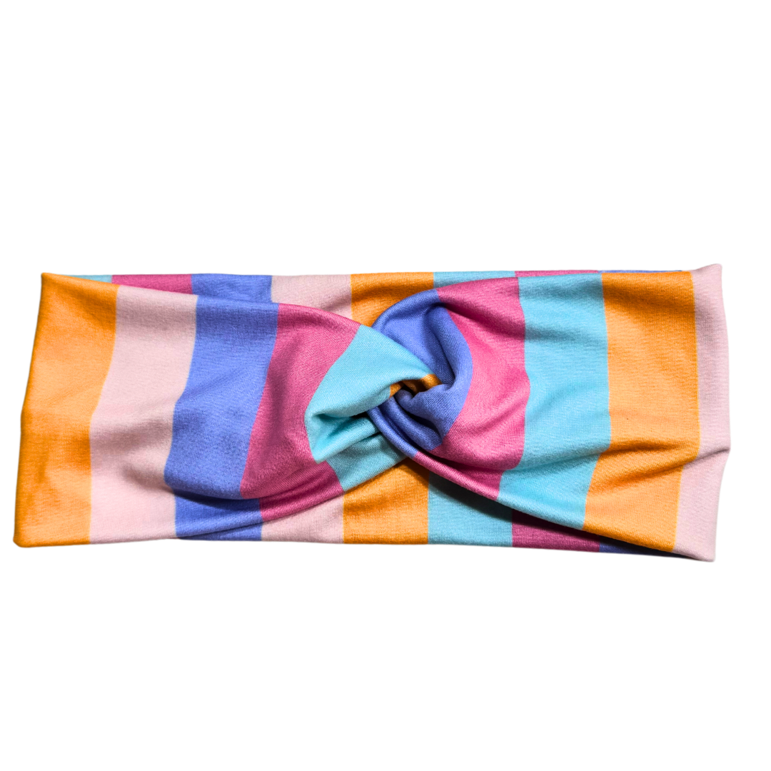 Yellow Pink Purple Blue Stripe Twisted - Workout Headband