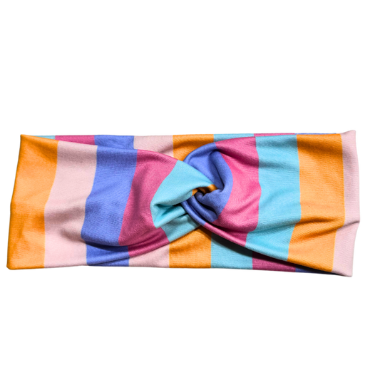 Yellow Pink Purple Blue Stripe Twisted - Workout Headband