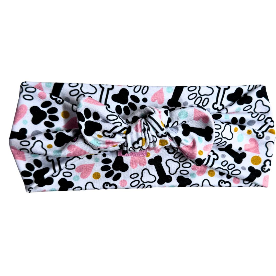 Paws and Bones Twisted with Removable Bow- Workout Headband