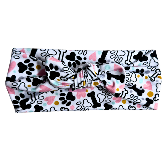 Paws and Bones Twisted with Removable Bow- Workout Headband