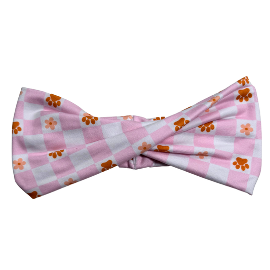 Pink Checkered Paws Extra Wide- Workout Headband