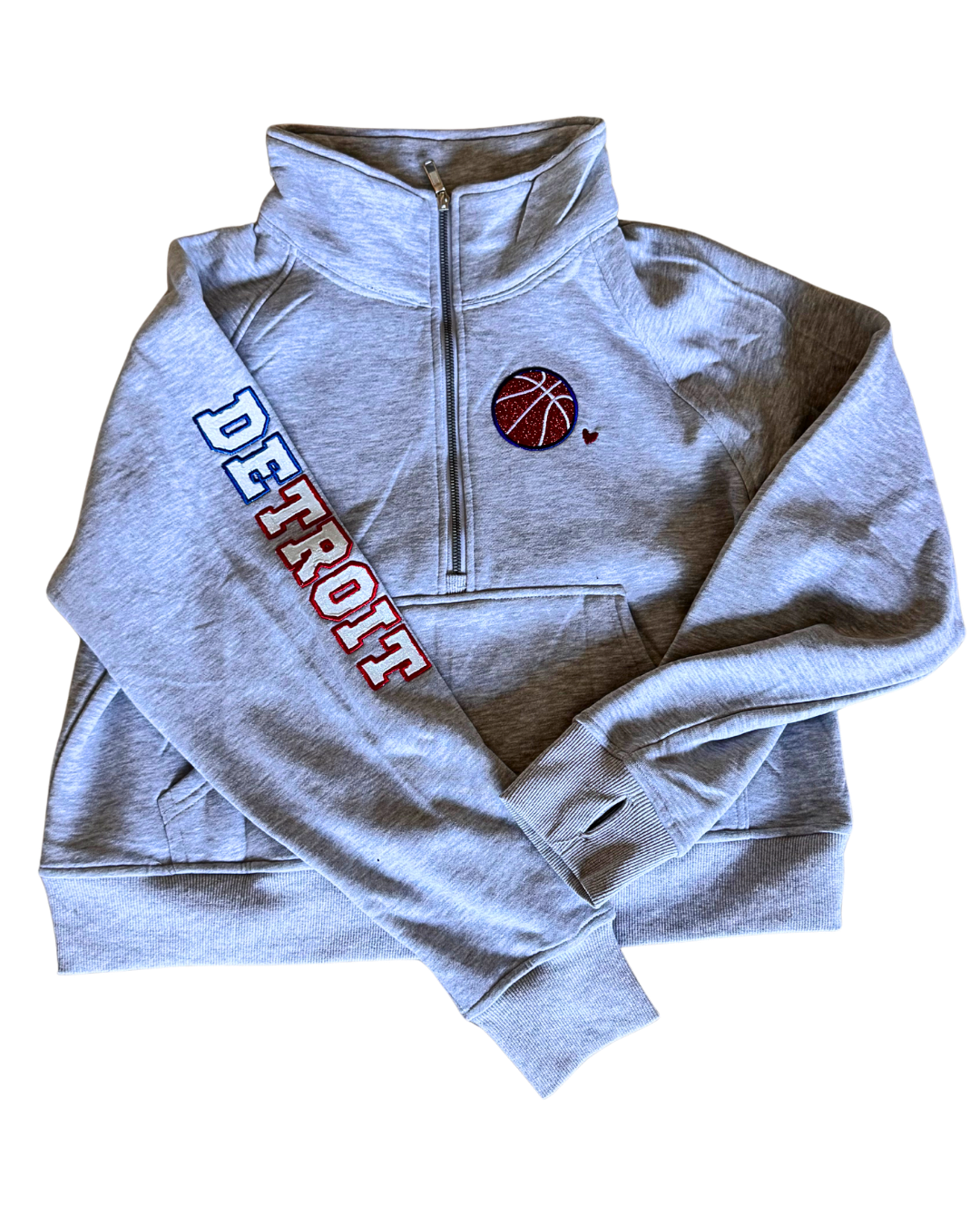 Detroit Basketball half zip funnel neck sweatshirt Glittery Design