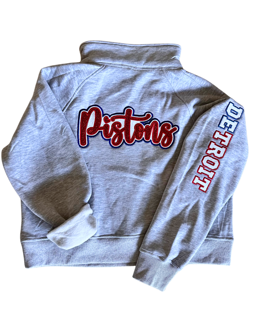 Detroit Basketball half zip funnel neck sweatshirt Glittery Design