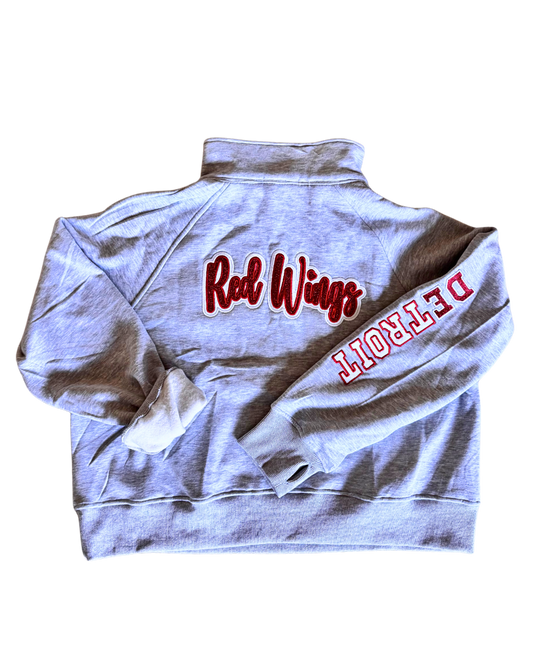 Detroit hockey half zip funnel neck sweatshirt Glittery Design