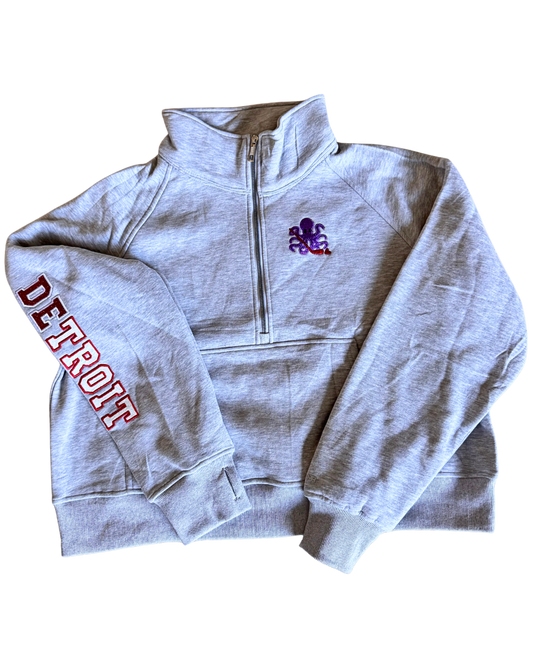 Detroit hockey half zip funnel neck sweatshirt Glittery Design