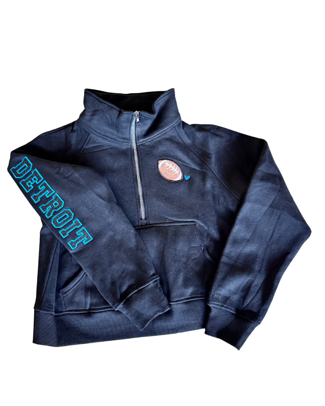 Detroit Football half zip funnel neck sweatshirt Glittery Design