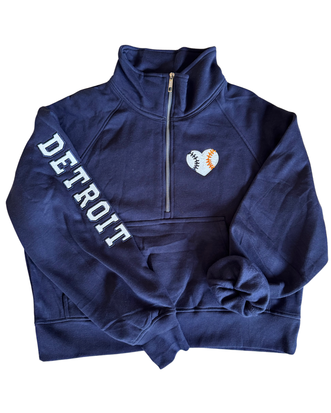 Detroit Baseball half zip funnel neck sweatshirt Glittery Design