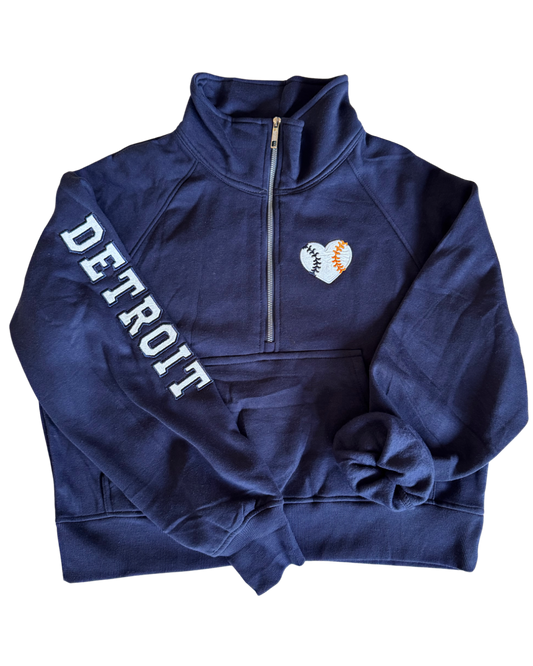 Detroit Baseball half zip funnel neck sweatshirt Glittery Design