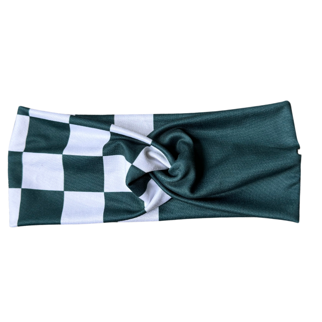 Green Checkered Twisted - Workout Headband