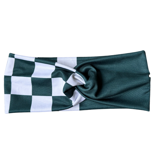 Green Checkered Twisted - Workout Headband