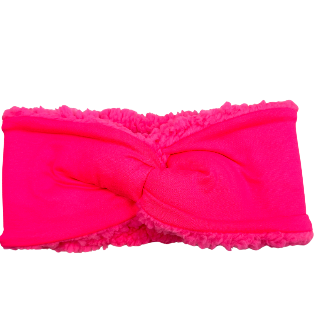 Reversible Twisted Women's Ear Warmer Headband - Neon Pink