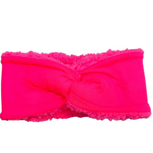 Reversible Twisted Women's Ear Warmer Headband - Neon Pink